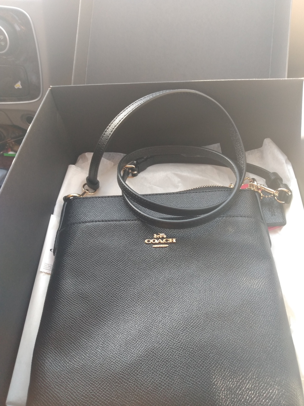 Coach Black Leather Crossbody Bag with Gold Logo